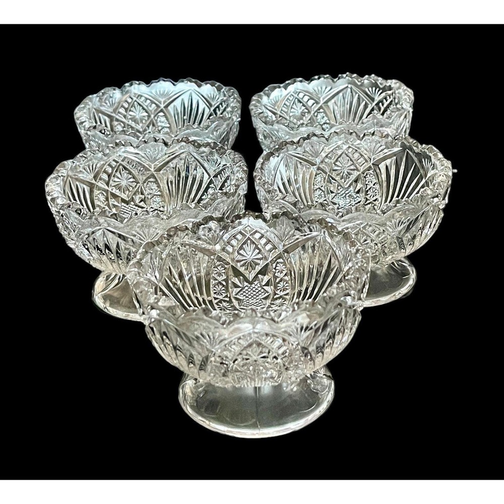Set Of 5 Antique Bryce Madora EAPG OPEN MASTER SALT Dish Dip Cellar‎